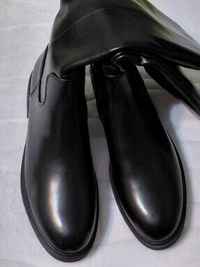 ZJA Women's  Black Knee High Wide Calf Platform  Round Toe Flat Heel Boot Size 9